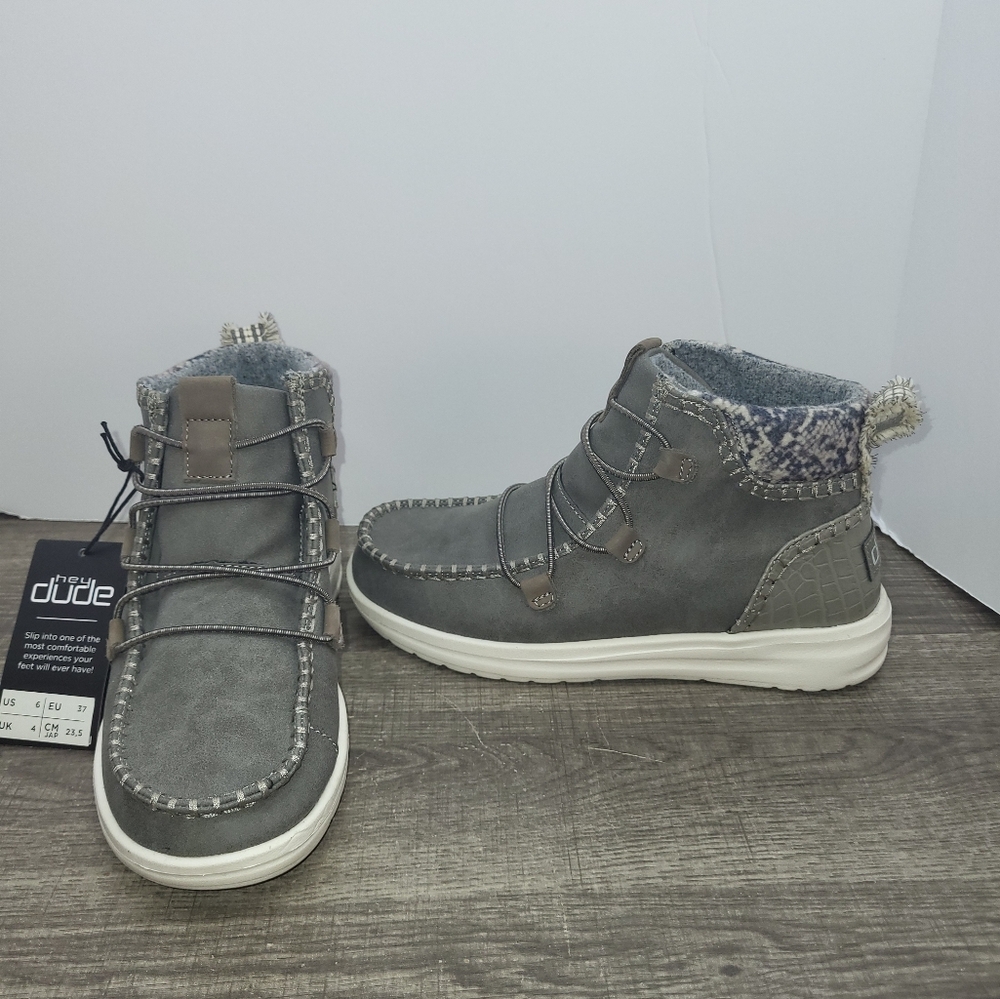 Hey Dude Eloise Recycled Leather Boots - Granite Grey Women's Size 6 New
